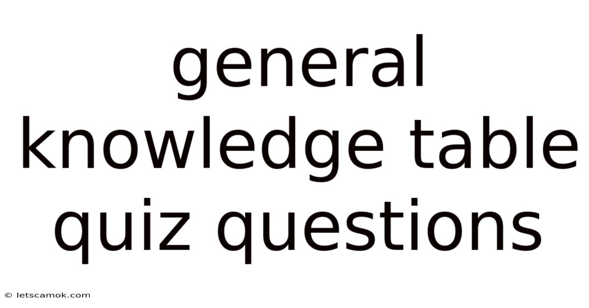 General Knowledge Table Quiz Questions